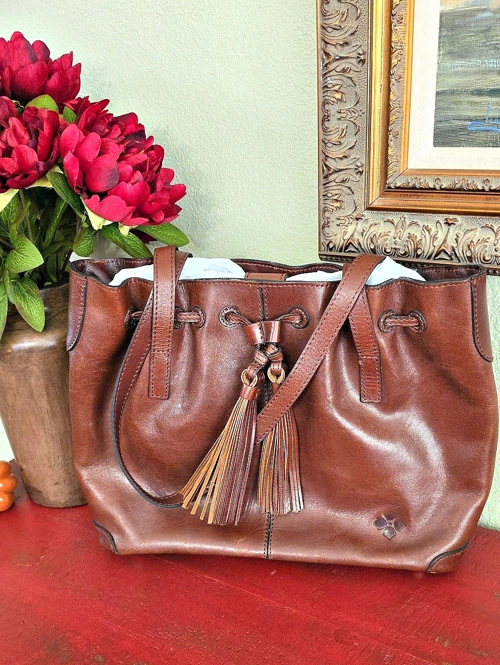 Patricia Nash Leather Tassel Tote in Brown